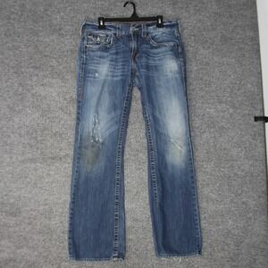 True Religion Billy Jeans Mens 32 Blue Bootcut Distressed Y2K Made in USA